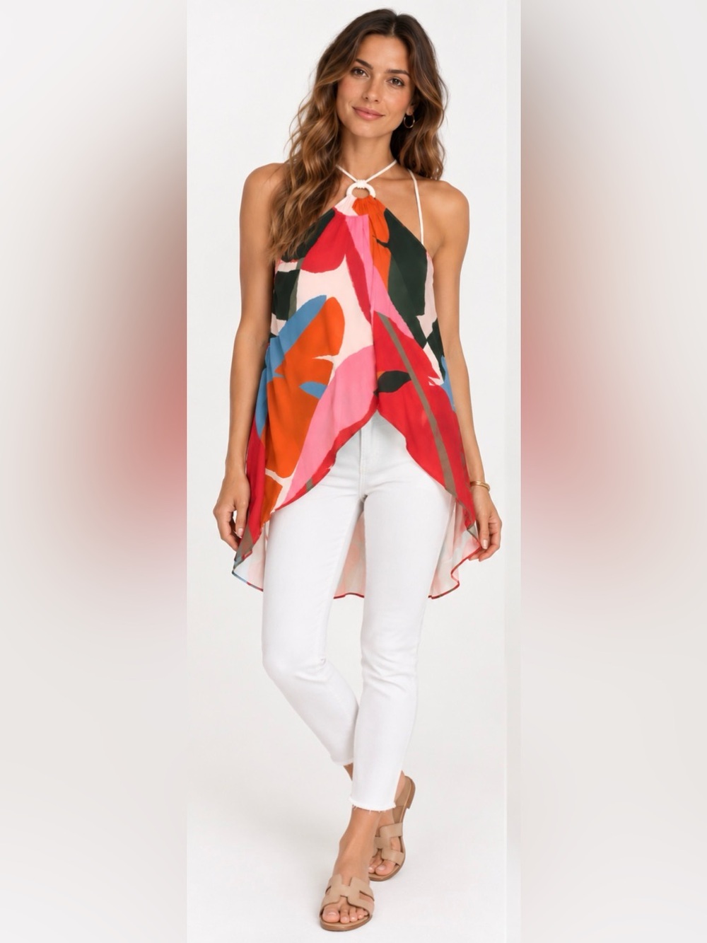 NWT Cacay $349 Colorful Halter high low  blouse size Small